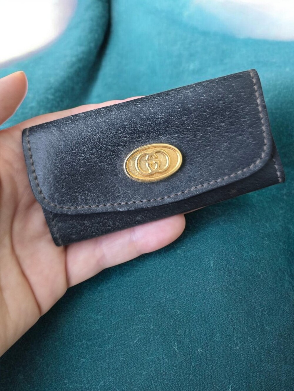 🔑RARE Vintage Gucci Logo Black Leather 3 Key Holder